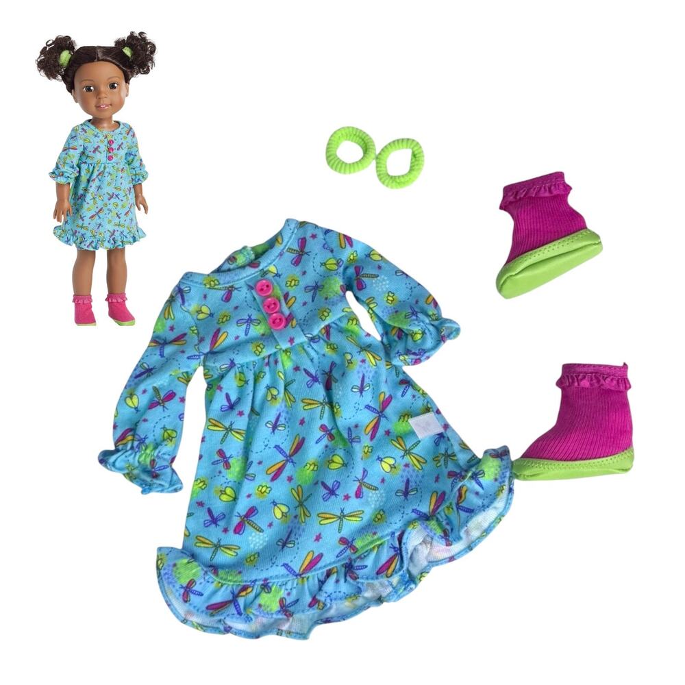 WellieWishers Fantasy Firefly Pjs Doll Pajamas Nightie Slippers Hair Ties by AG
